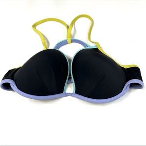 Y2K Victorias Secret 36D Fabulous Bikini Top Black Purple Padded Underwire #2616